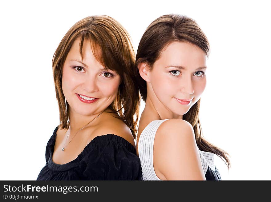 Beauty couple woman portrait over white