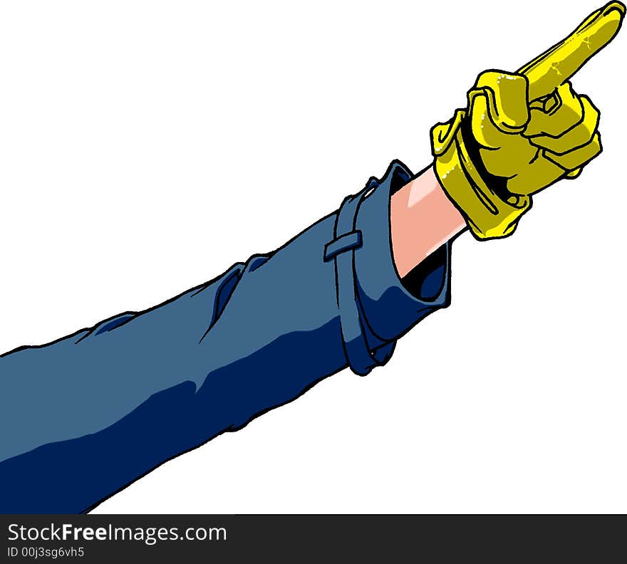 A gloved hand and a pointing finger (vector illustration). A gloved hand and a pointing finger (vector illustration)