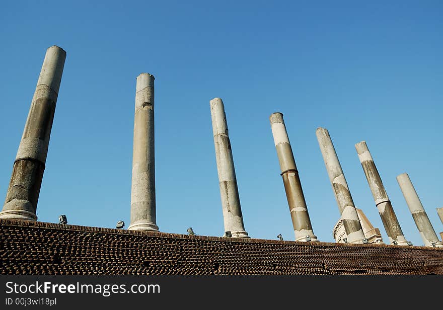 Antique Roman column upright pillars. Antique Roman column upright pillars