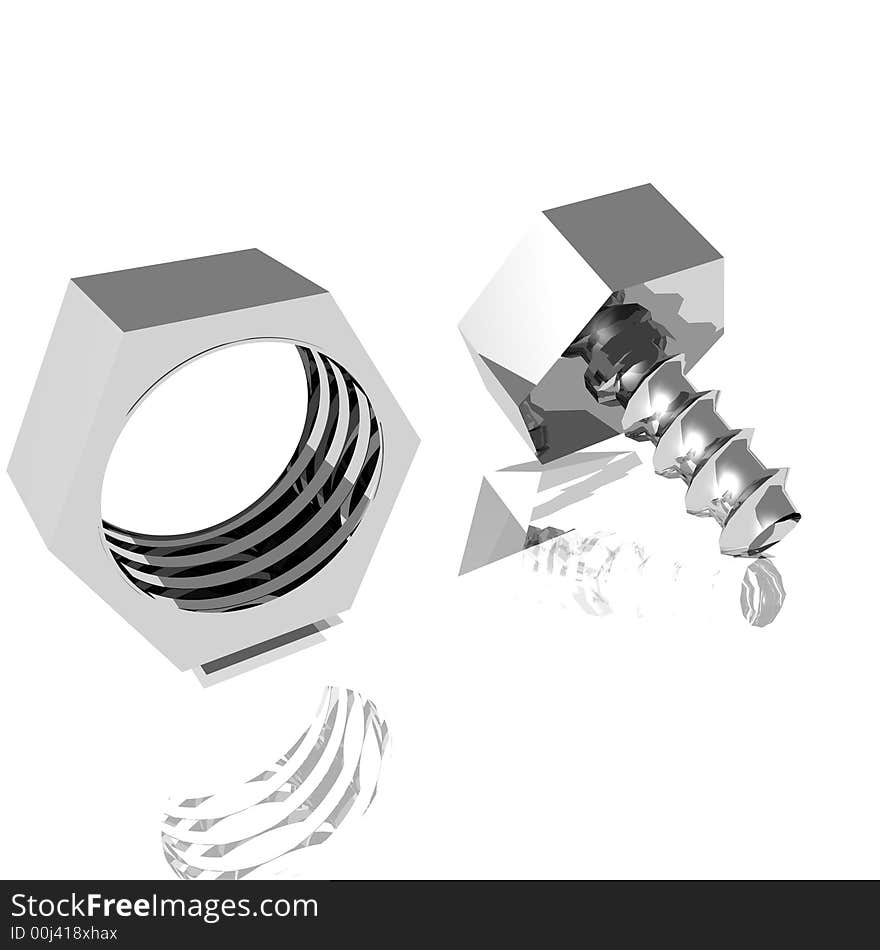 A computer rendering of a nut and bolt. A computer rendering of a nut and bolt.