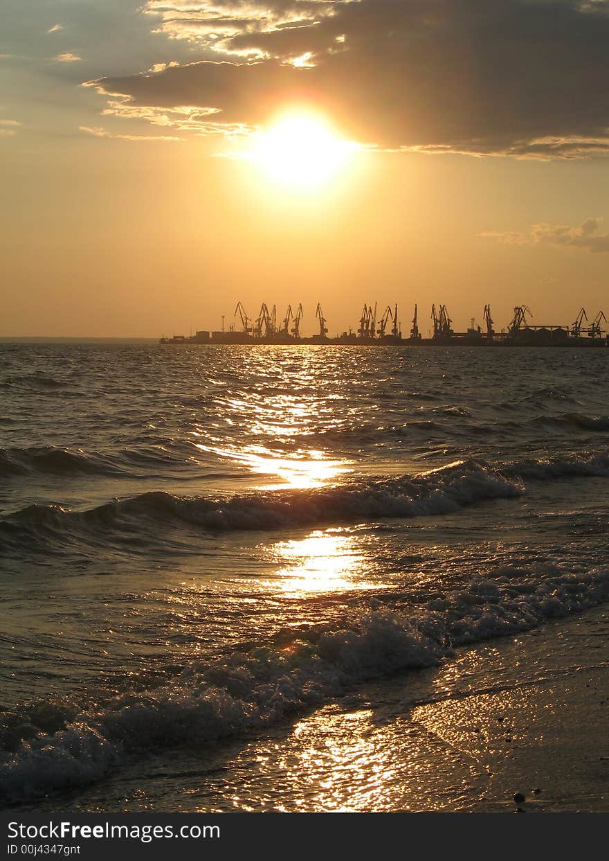 Seaport in the city of Berdyansk.
sunset. Seaport in the city of Berdyansk.
sunset