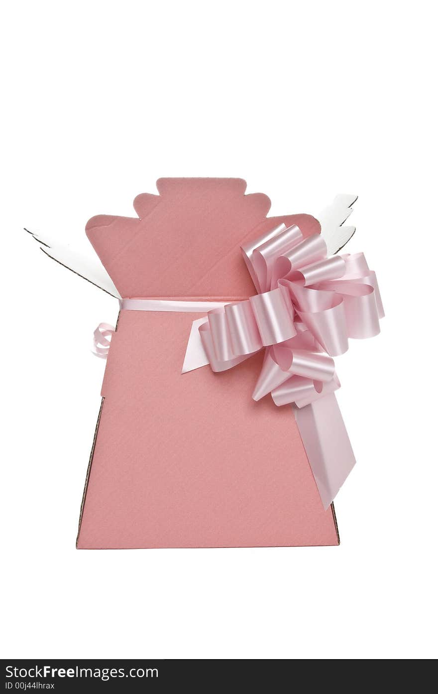 A pink florist's box for packaging floral arrangements with a pink gift bow. A pink florist's box for packaging floral arrangements with a pink gift bow