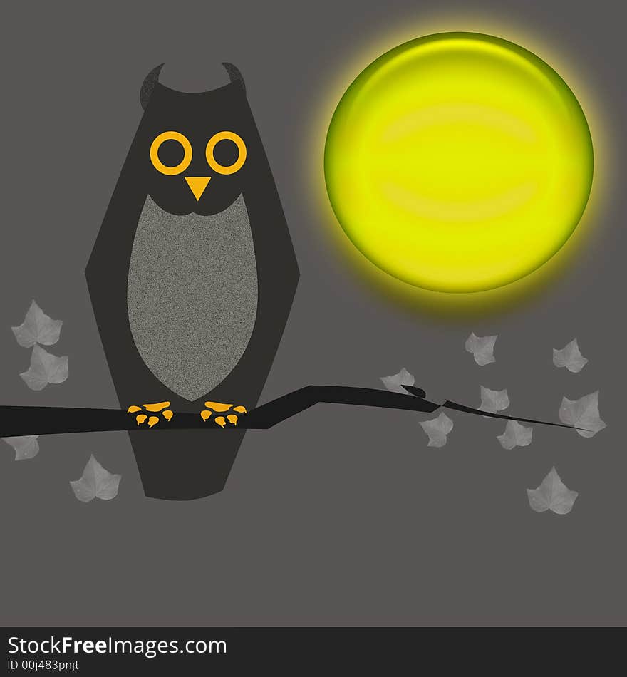 Halloween sign, owl and moon on gray background. Halloween sign, owl and moon on gray background