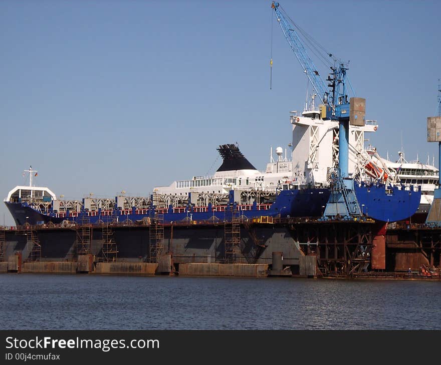 Vessel docked in a floating dock. Vessel docked in a floating dock