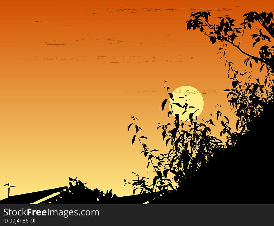 Landascape illustration of a setting sun in vector format. Landascape illustration of a setting sun in vector format