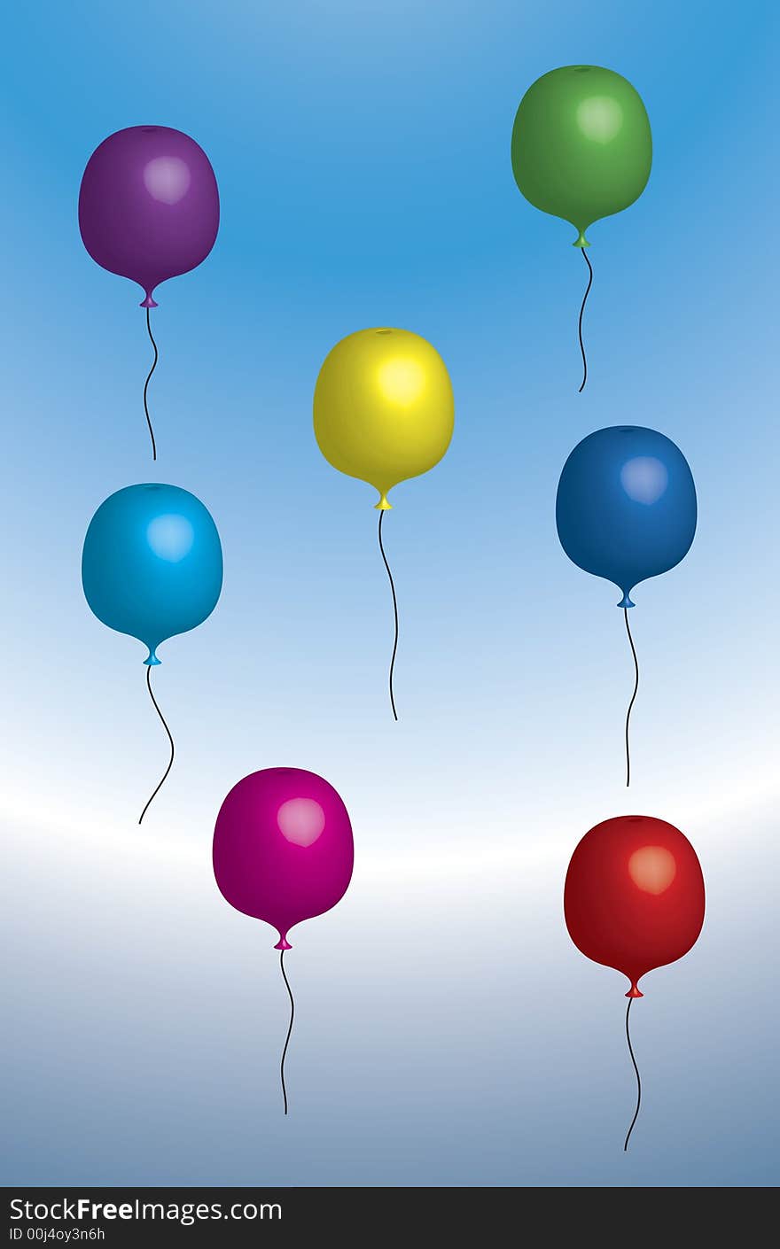 Colourful balloons floating on blue background. Colourful balloons floating on blue background