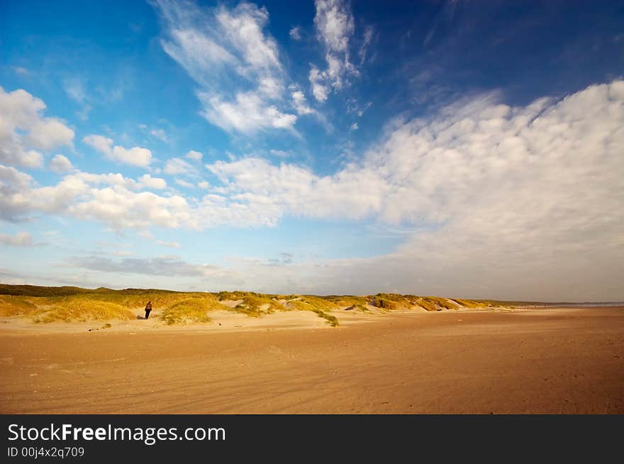 Blue sky sand dunes and ocean