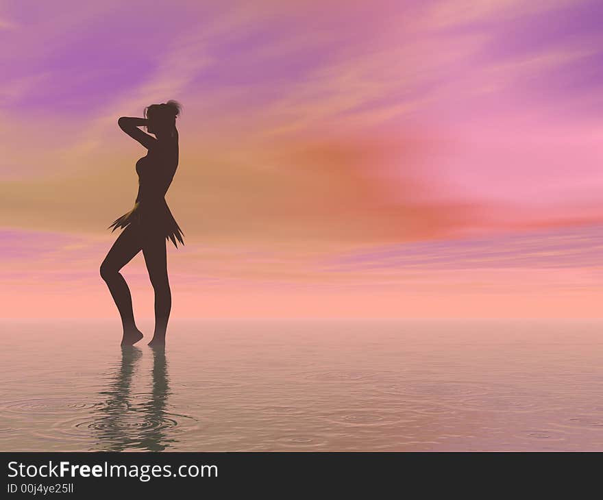 Seascape and beautiful young woman relaxing