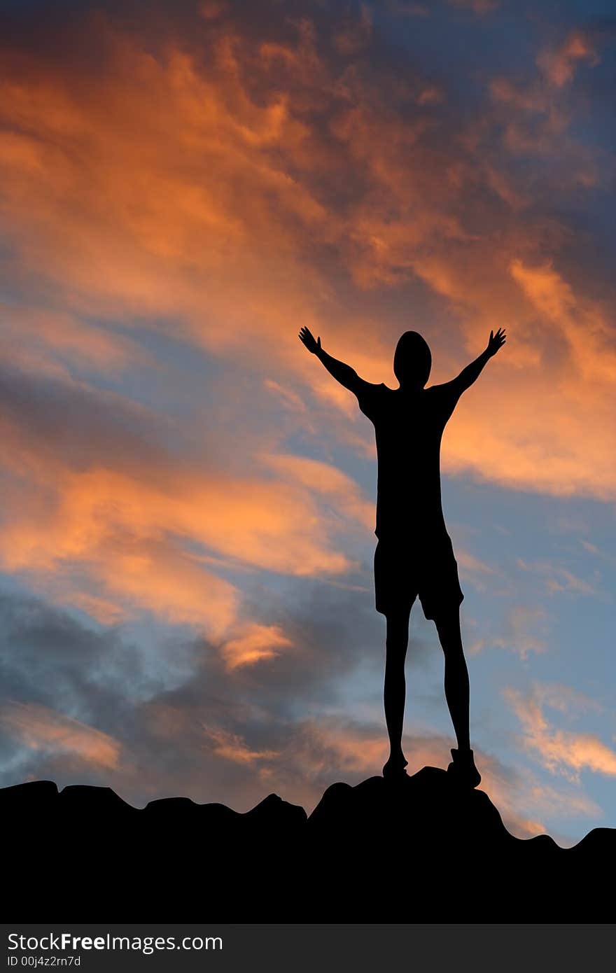 Silhouette of man with beautiful sky. Silhouette of man with beautiful sky