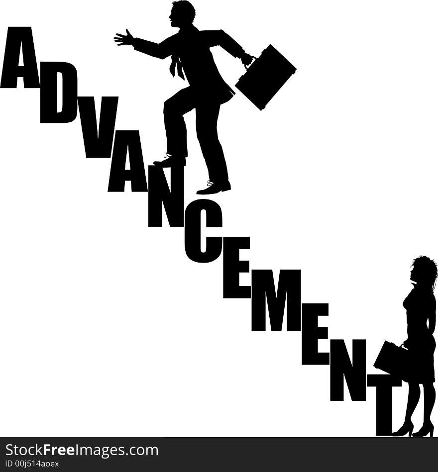 Silhouette graphic depicting the concept of advancement or promotion. Silhouette graphic depicting the concept of advancement or promotion