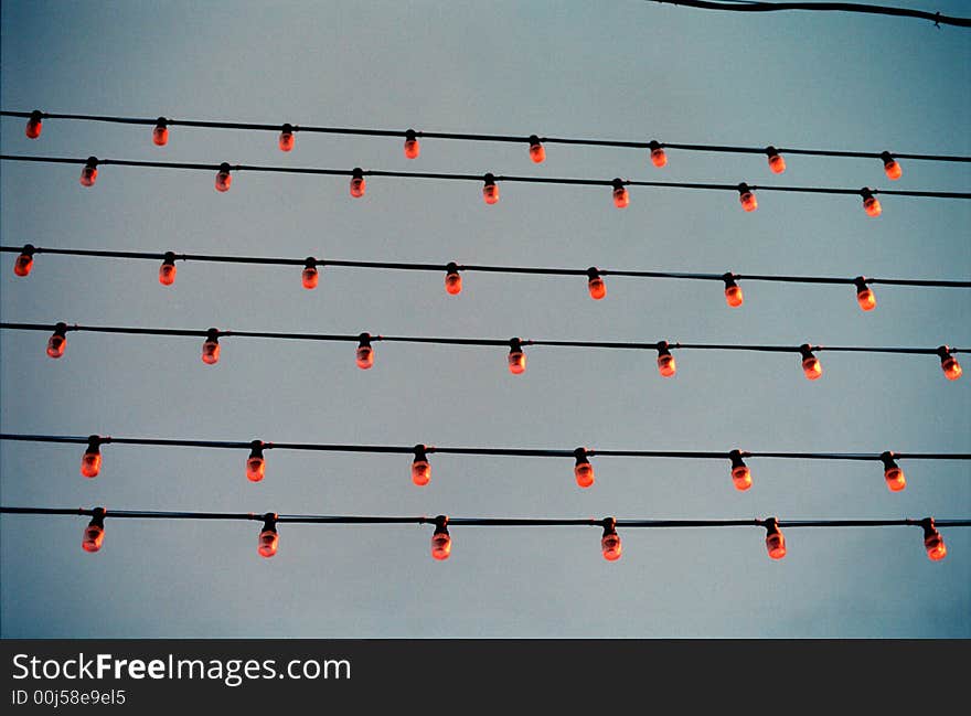 Garland of street lights in Moscow.