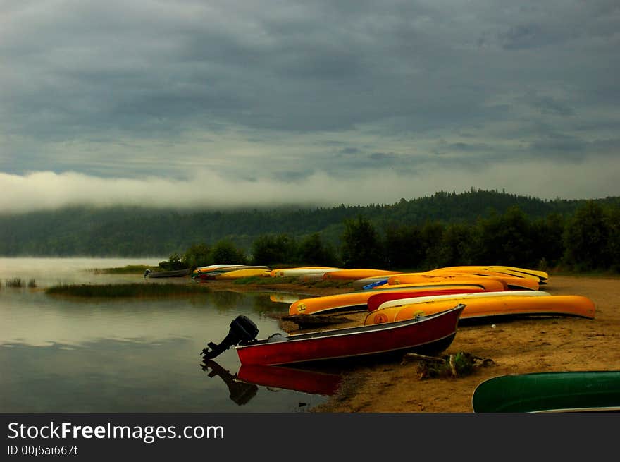 Canoes in the river bank