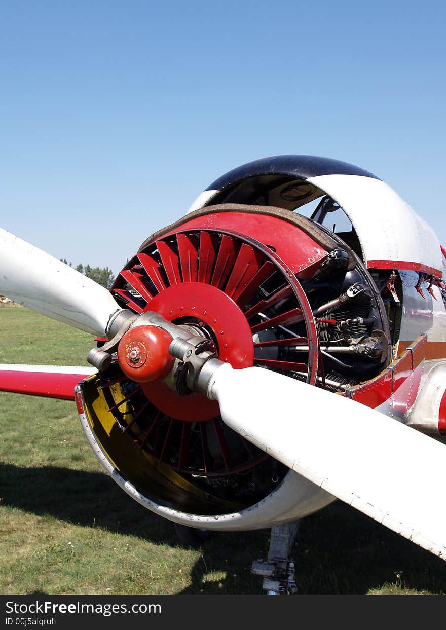 The aircraft engine during the airfield service activities. The aircraft engine during the airfield service activities