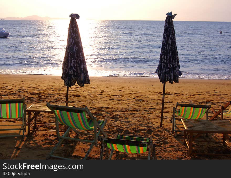 Chairs on the beach, Thailand.