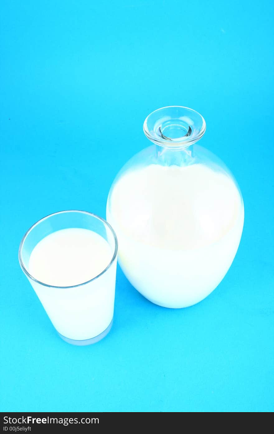 A glass of milk. Pouring milk.