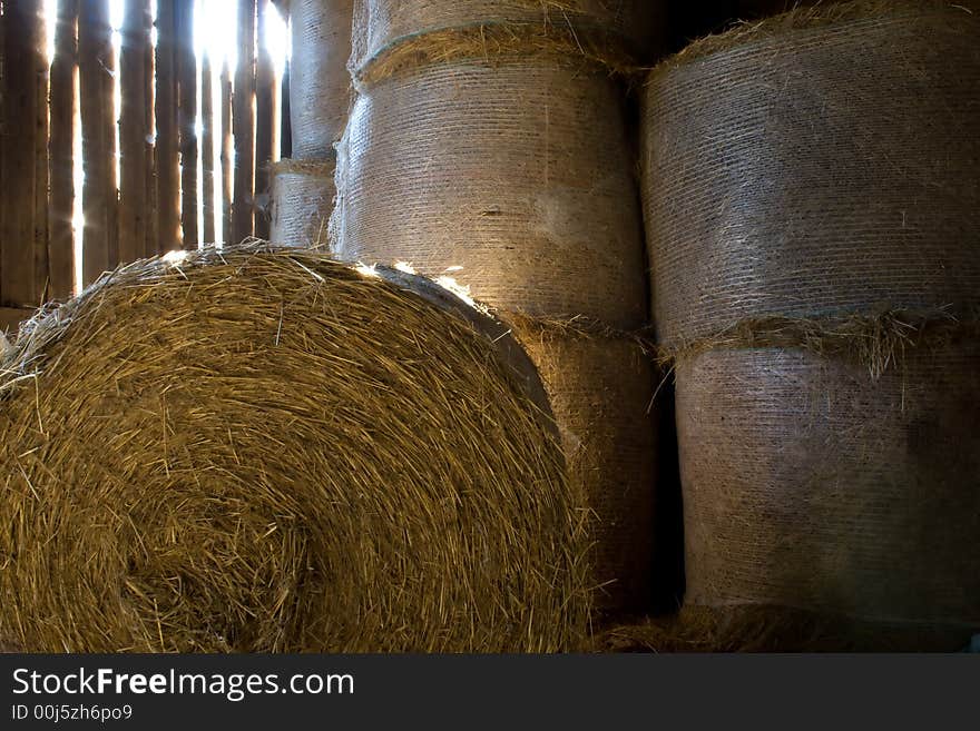 A old barn with stack of staw