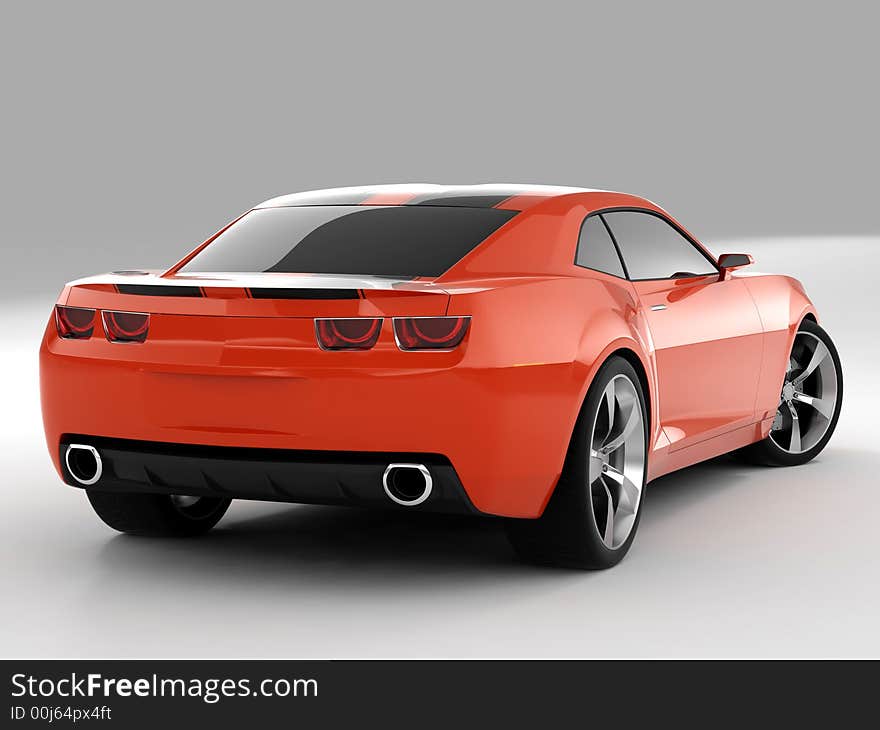 Realistic render three-dimensional model of the red Chevrolet Camaro Concept 2009