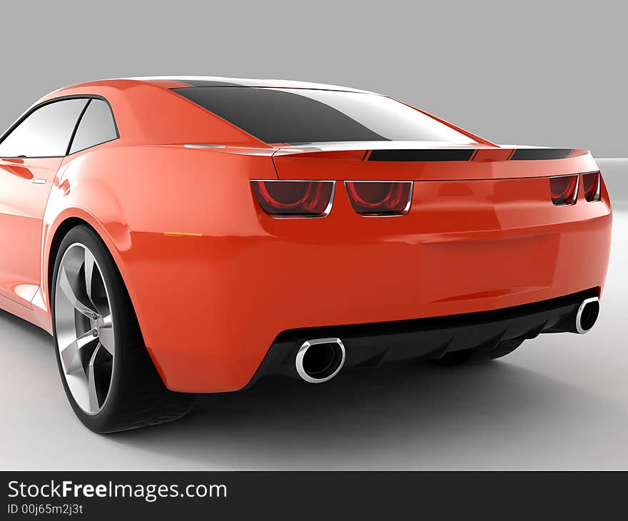 Realistic render three-dimensional model of the red Chevrolet Camaro Concept 2009