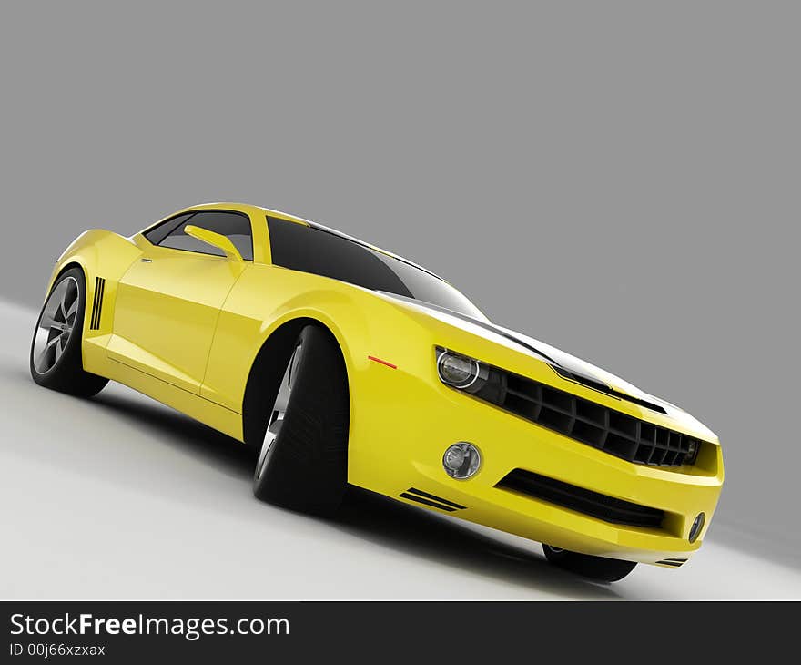 Realistic render three-dimensional model of the yellow Chevrolet Camaro Concept 2009