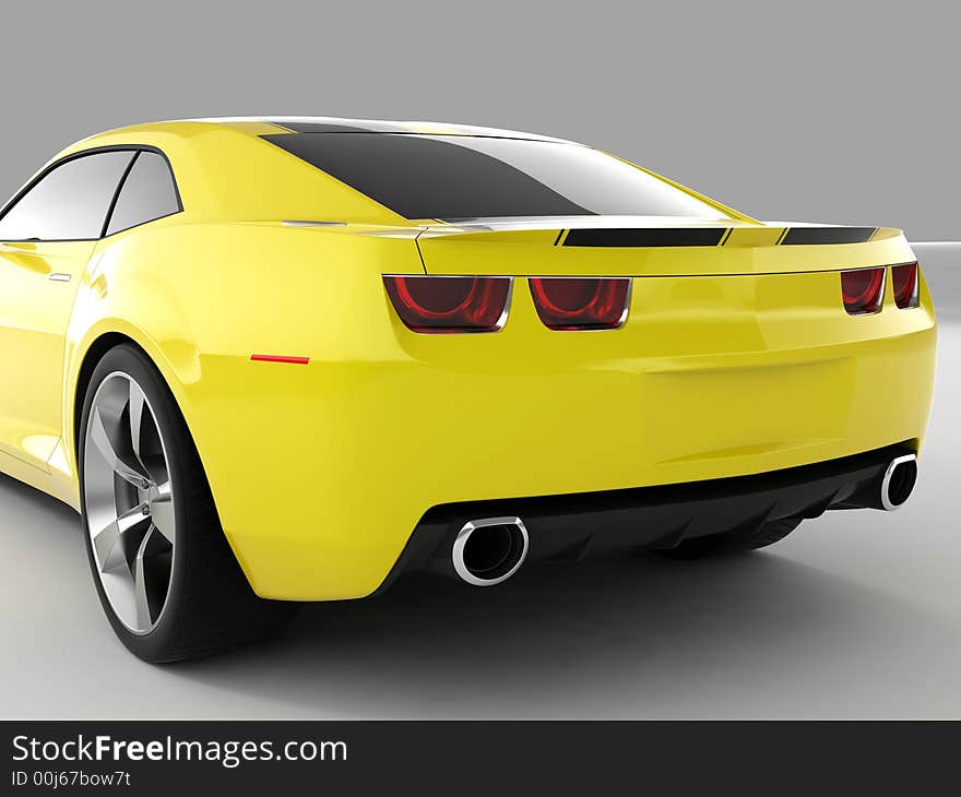 Realistic render three-dimensional model of the yellow Chevrolet Camaro Concept 2009