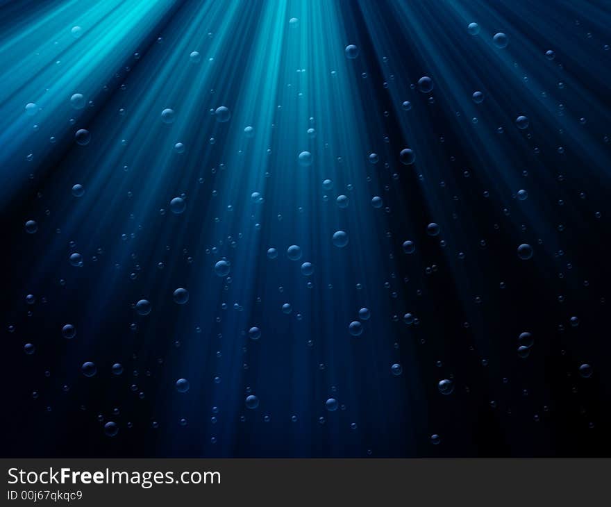 Underwater scene with bubbles and sunrays