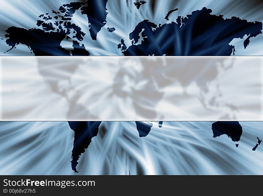 Blue abstract composition with the world map