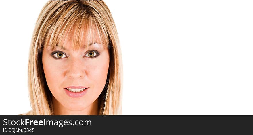 Portrait of beautiful young woman on white background