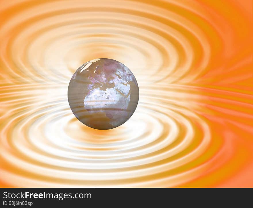 World concept between orange and white ripples. World concept between orange and white ripples