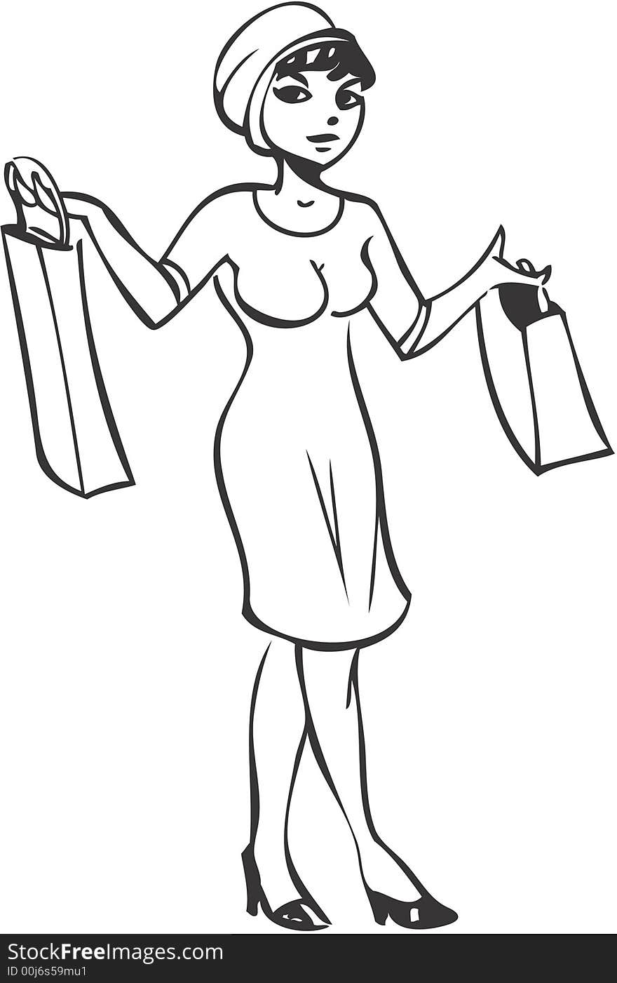 Girl in shopping,retro style illustration