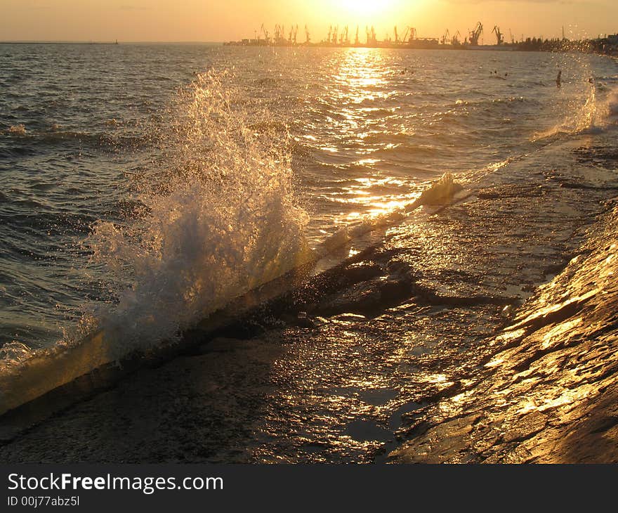 Seaport in the city of Berdyansk.
sunset. Seaport in the city of Berdyansk.
sunset