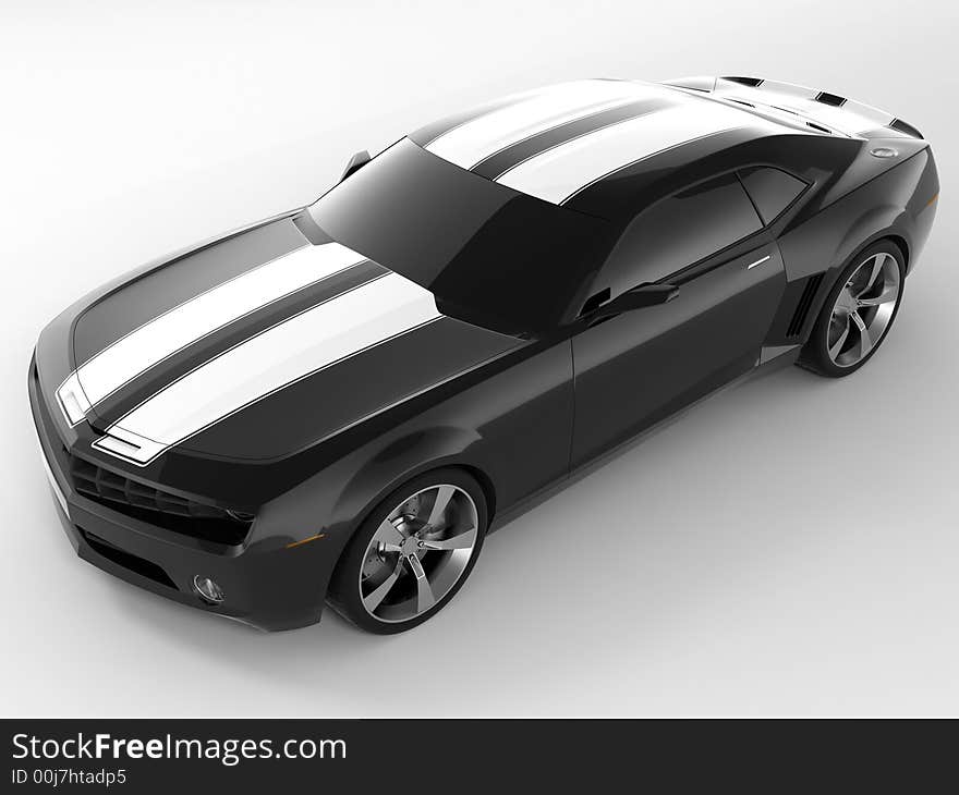 Realistic render three-dimensional model of the black Chevrolet Camaro Concept 2009