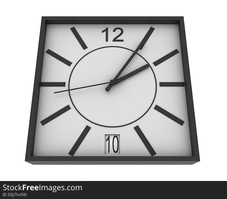 Wall clock on white background. Made in 3d