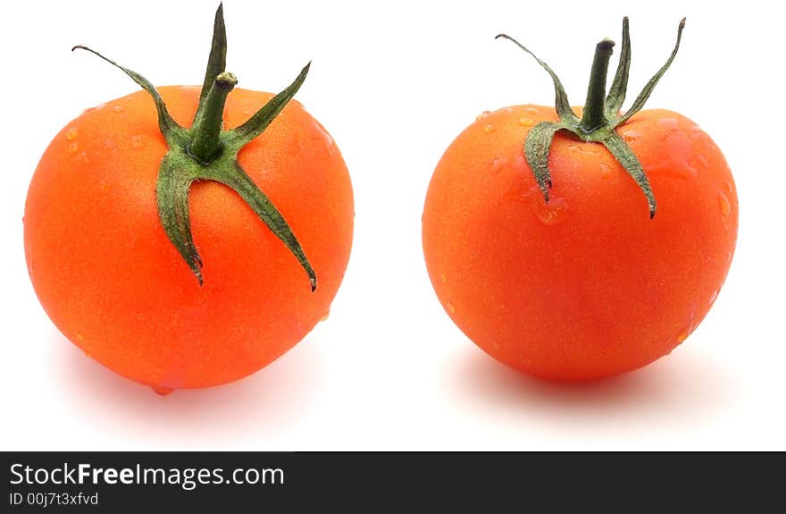 One ripe tomato. two different views