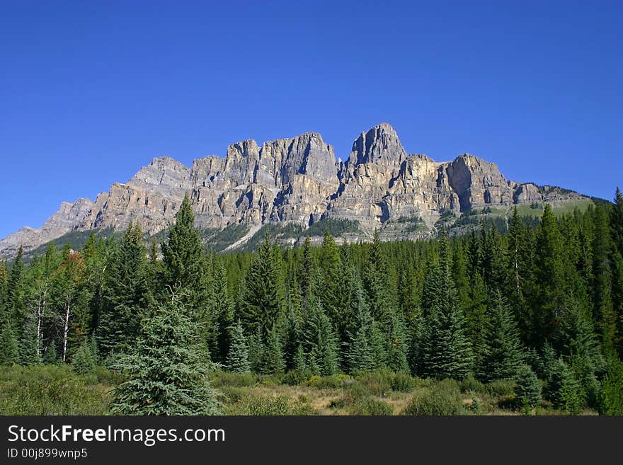 Morning sunlight on mountain landscape with forest in foreground. Morning sunlight on mountain landscape with forest in foreground.