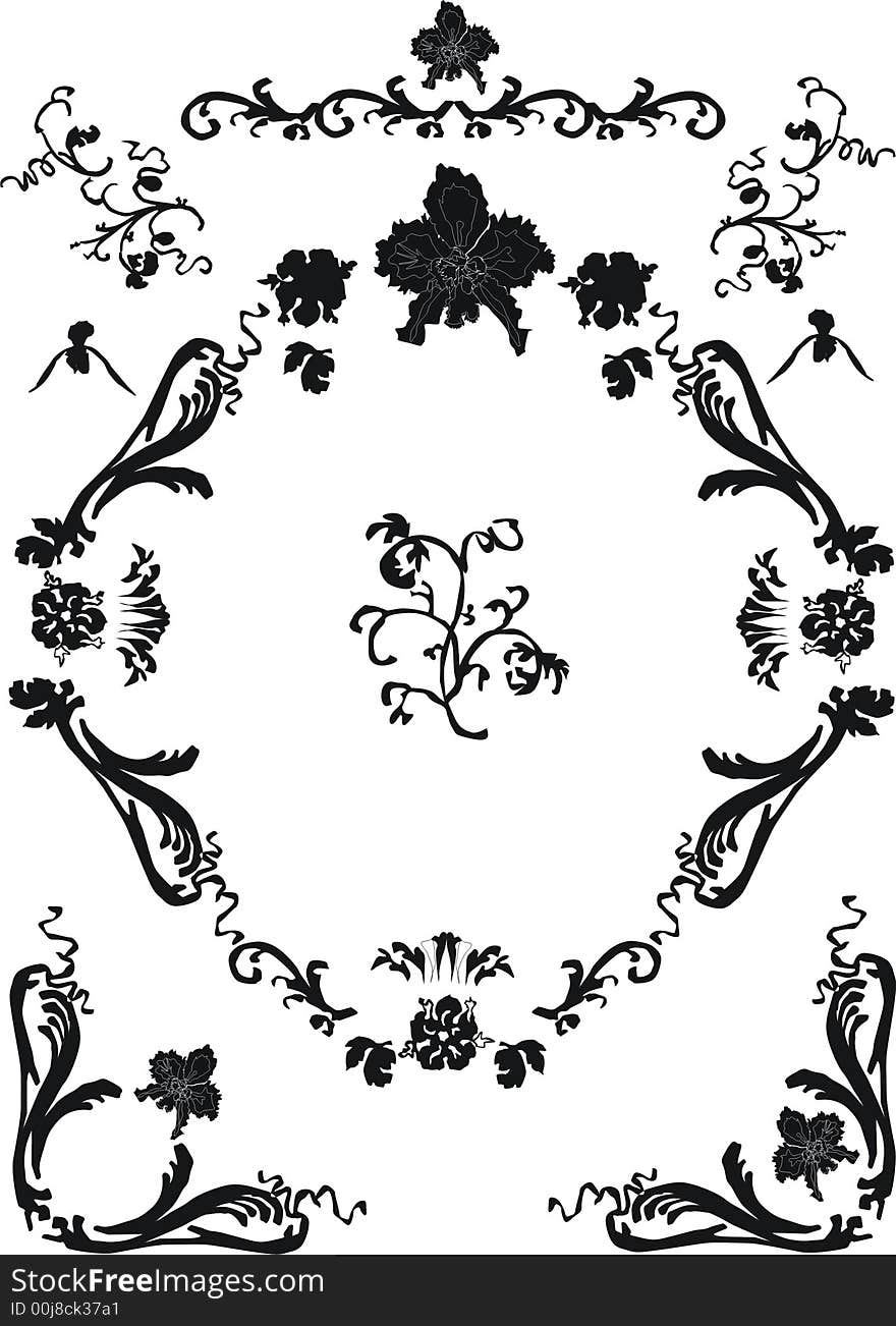 Illustration with black flower decoration on white background. Illustration with black flower decoration on white background