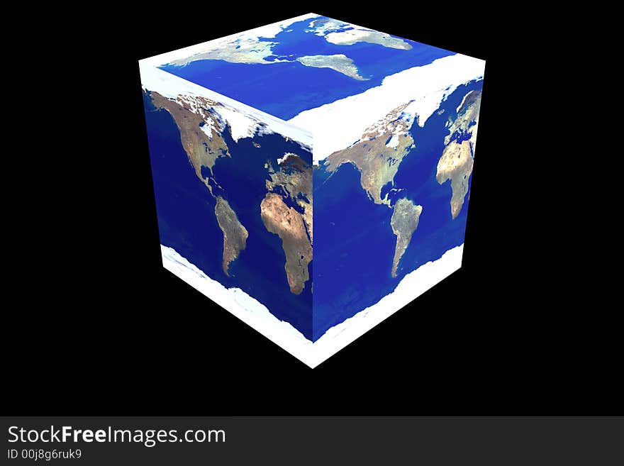 Cubed World showing the Western hemisphere 3D