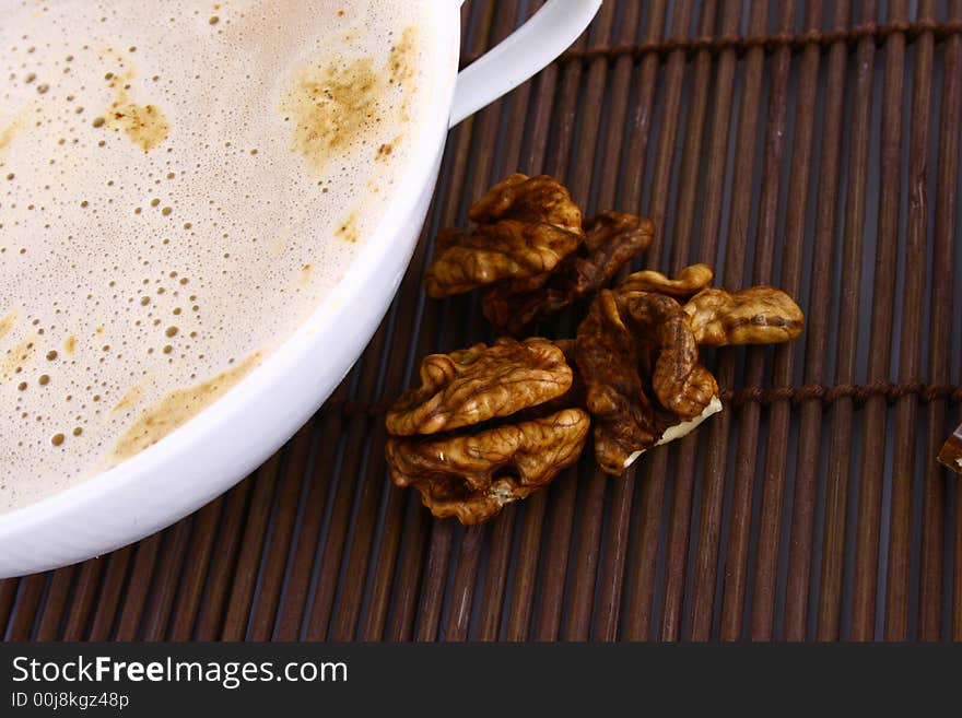 Cup of coffee with chocolate Frothy cappuccino coffee.