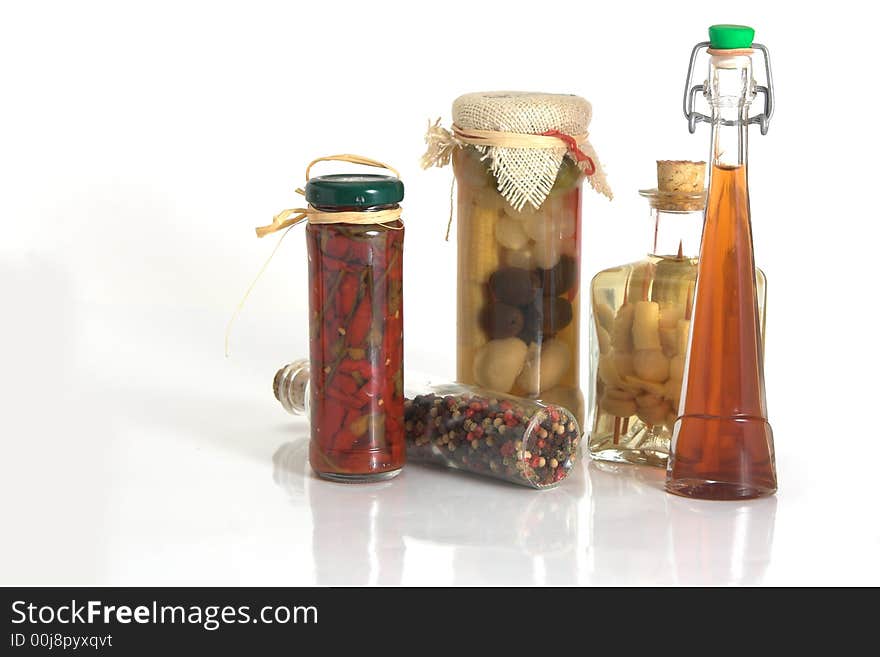 Jars of Spices and Garlic and onion