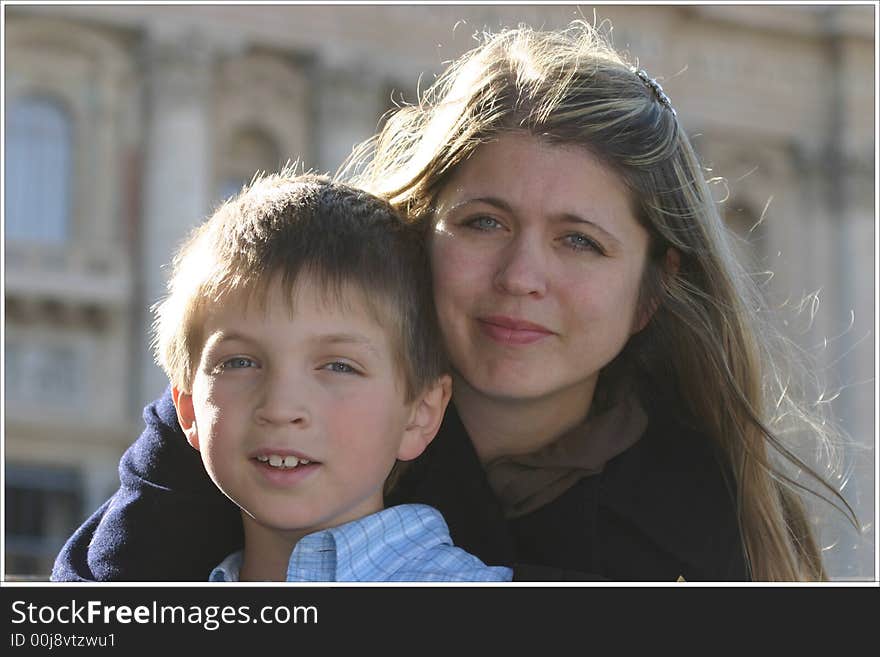 Mom and son on vacation in Italy. Mom and son on vacation in Italy