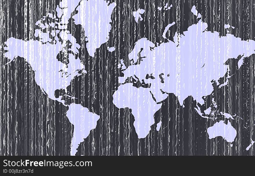 A map of the world rendered to have a wet appearance. A map of the world rendered to have a wet appearance.