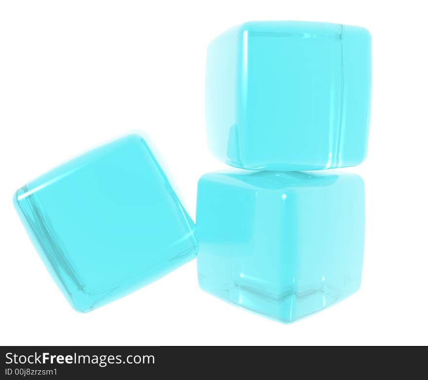 Three computer generated gel cubes on a white background. Three computer generated gel cubes on a white background.