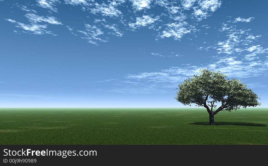 Alone tree and beautiful sky with clouds  - 3d landscape scene. Alone tree and beautiful sky with clouds  - 3d landscape scene.