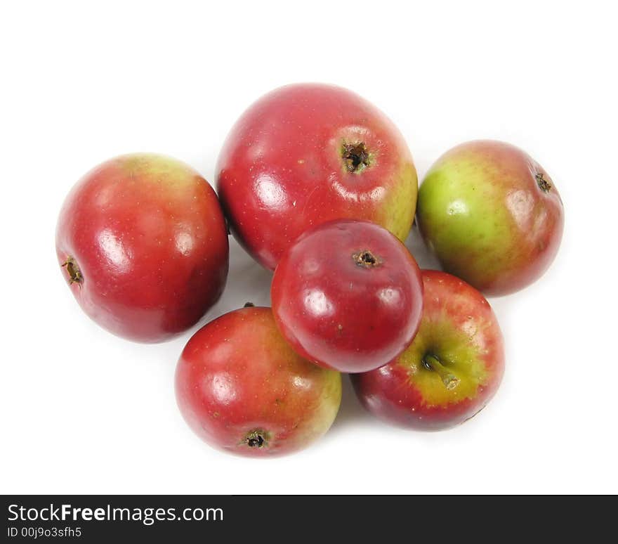 Nature, composite: six red apples on white background