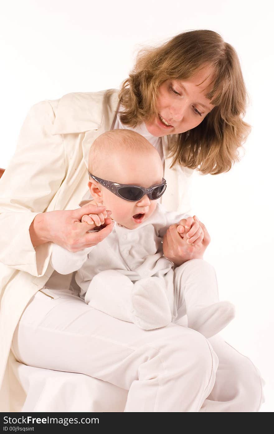 Expressive baby on mothers hand. Expressive baby on mothers hand