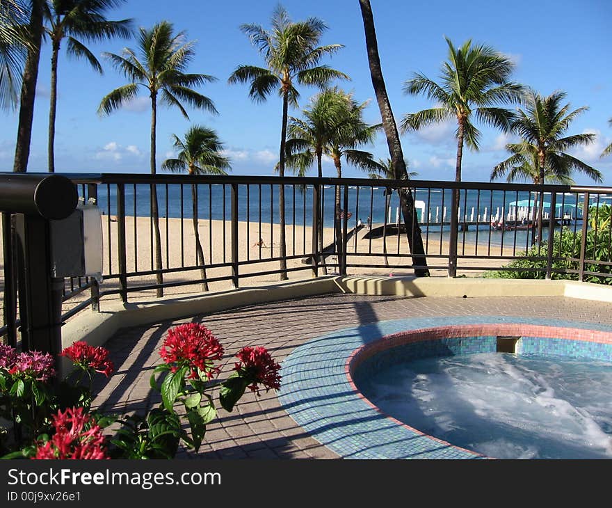 View of the Pacific ocean from a spa. View of the Pacific ocean from a spa