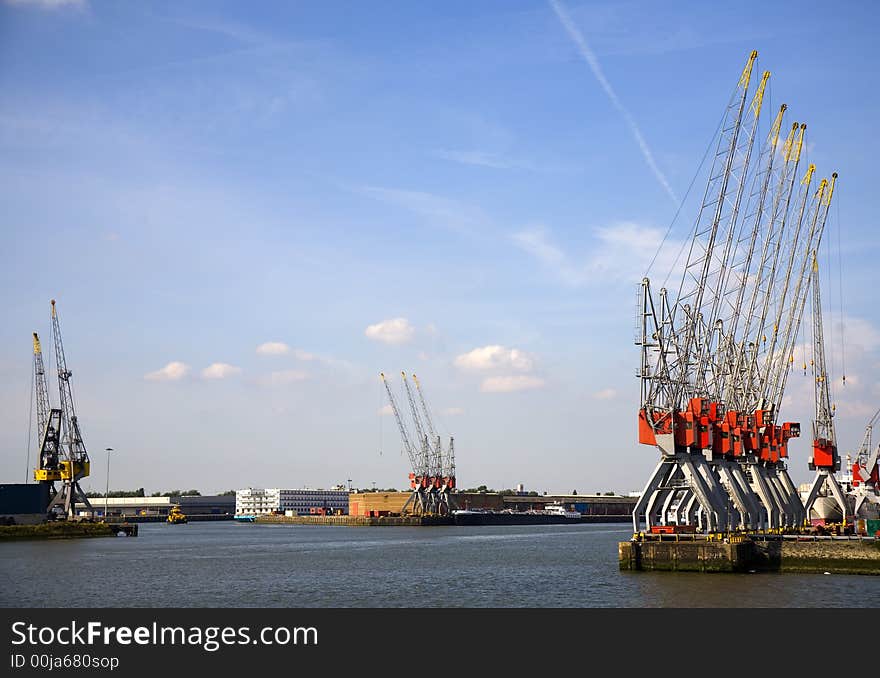 Cranes in the harbor of Rotterdam. Cranes in the harbor of Rotterdam