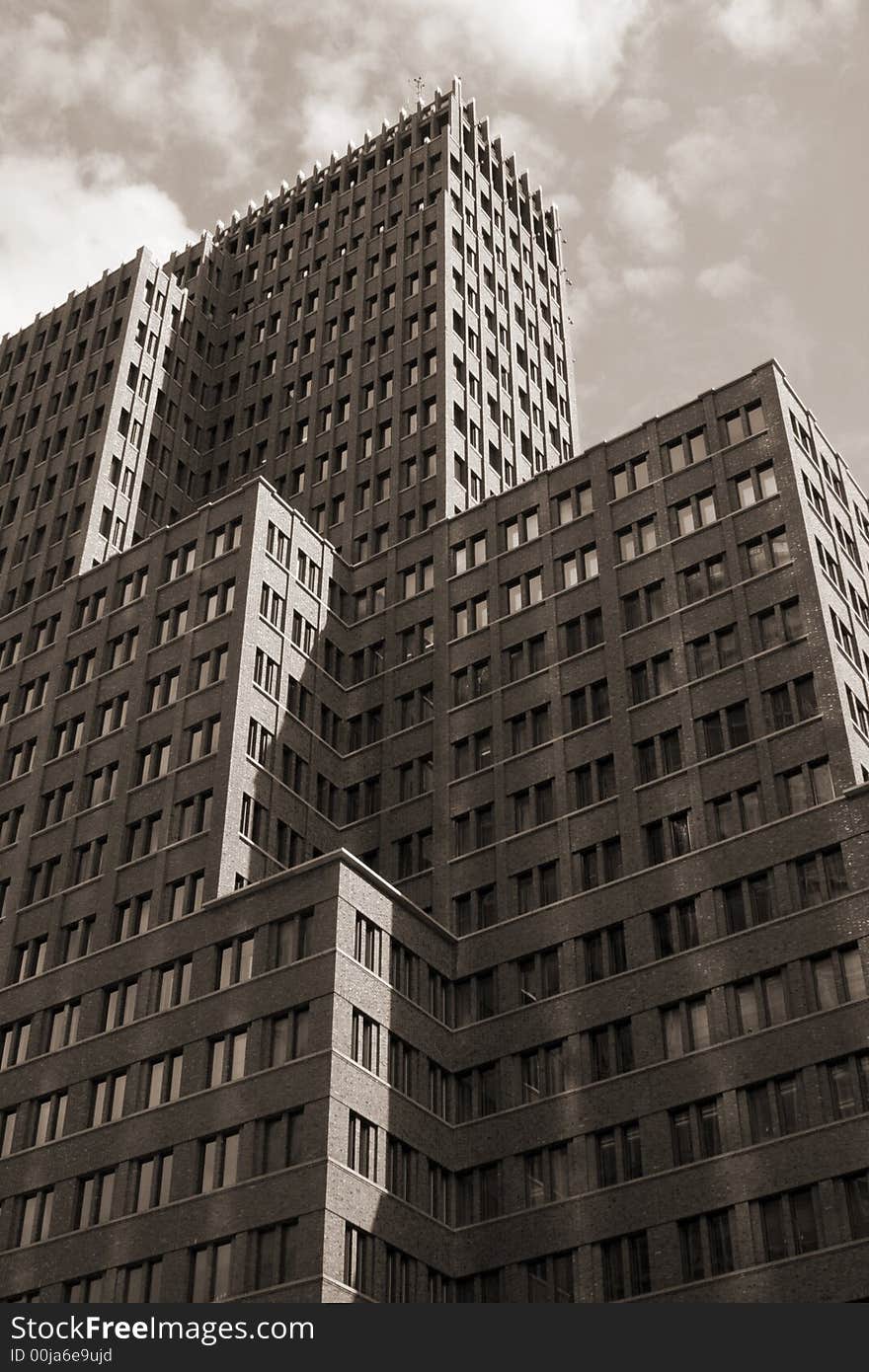 This skyscraper is photographed in the center of Berlin. This skyscraper is photographed in the center of Berlin.