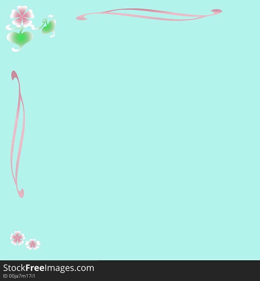 Pink flowers leaves and vines border on background. Pink flowers leaves and vines border on background