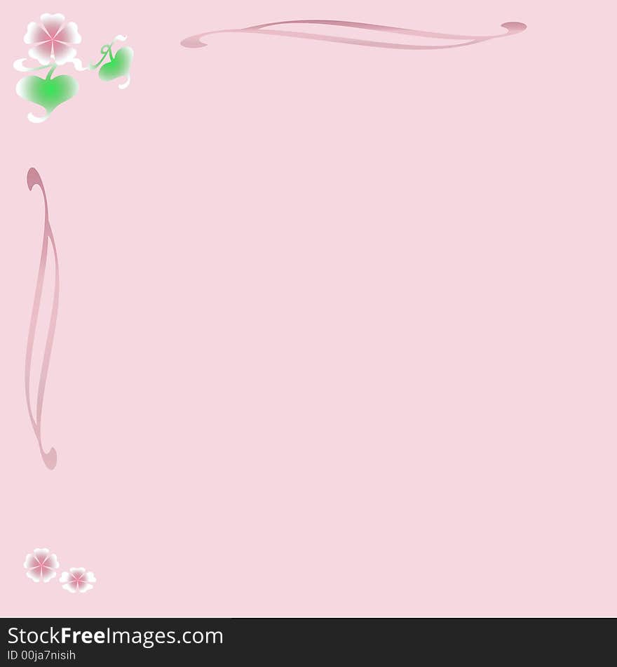 Pink flowers leaves and vines border on  background. Pink flowers leaves and vines border on  background