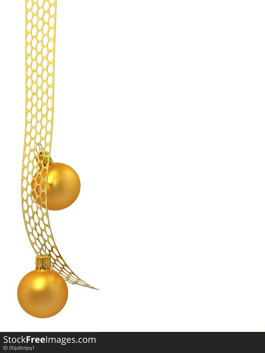 Gold balls on the white background